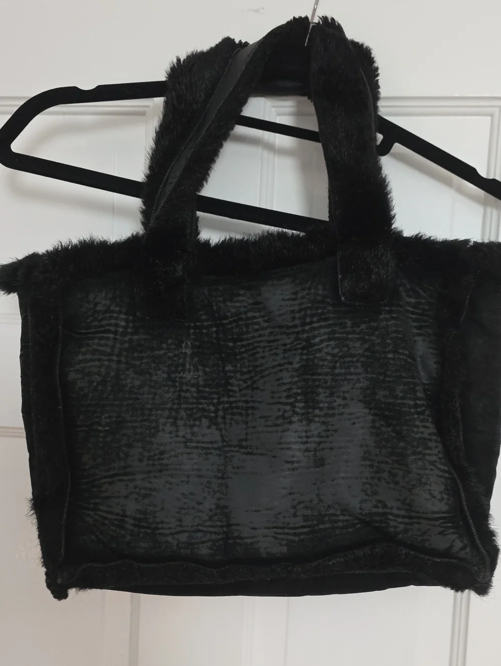 Black Faux Fur Tote Bag - Women's Fashion Handbag